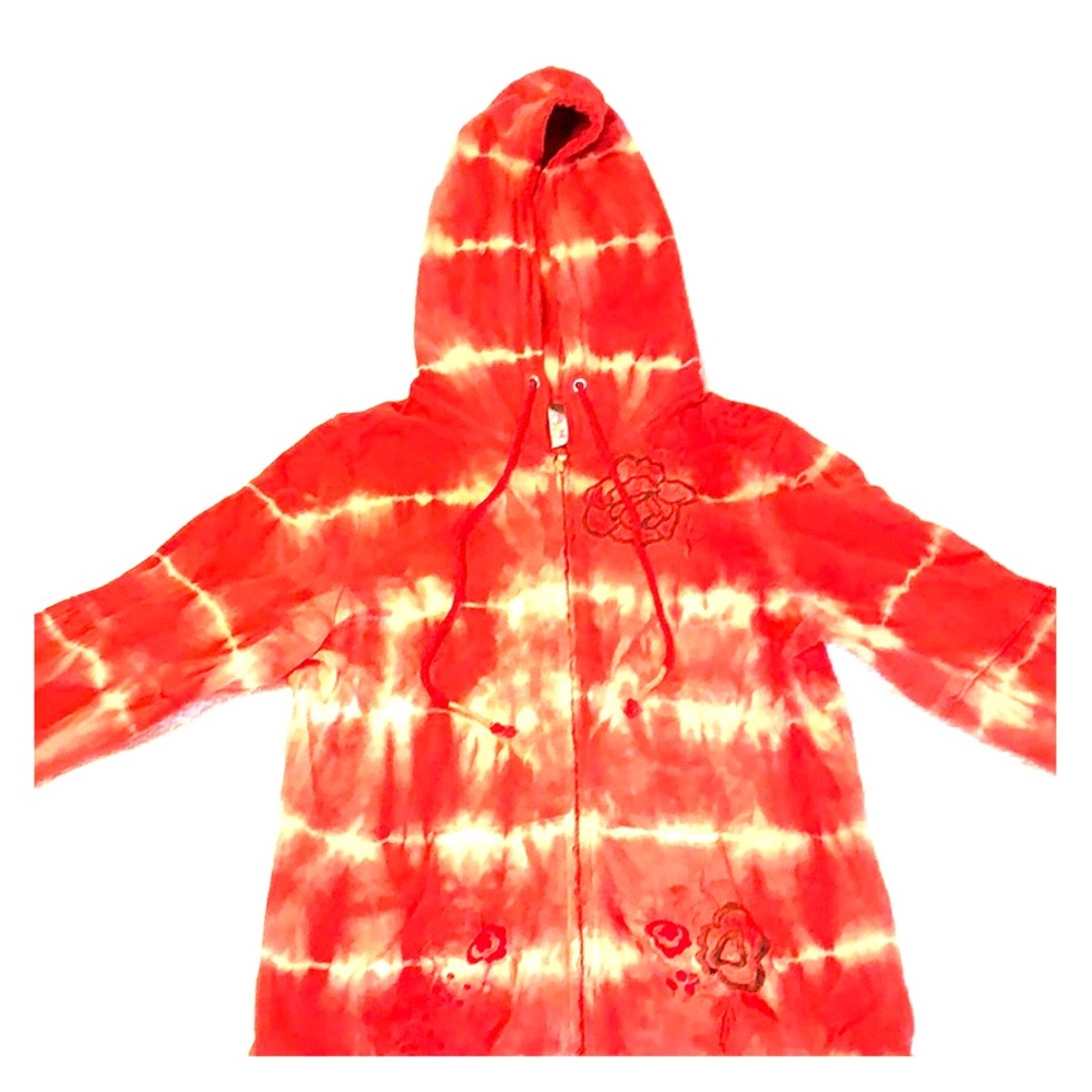 Free People Orange tie-dye embroidered hoodie L